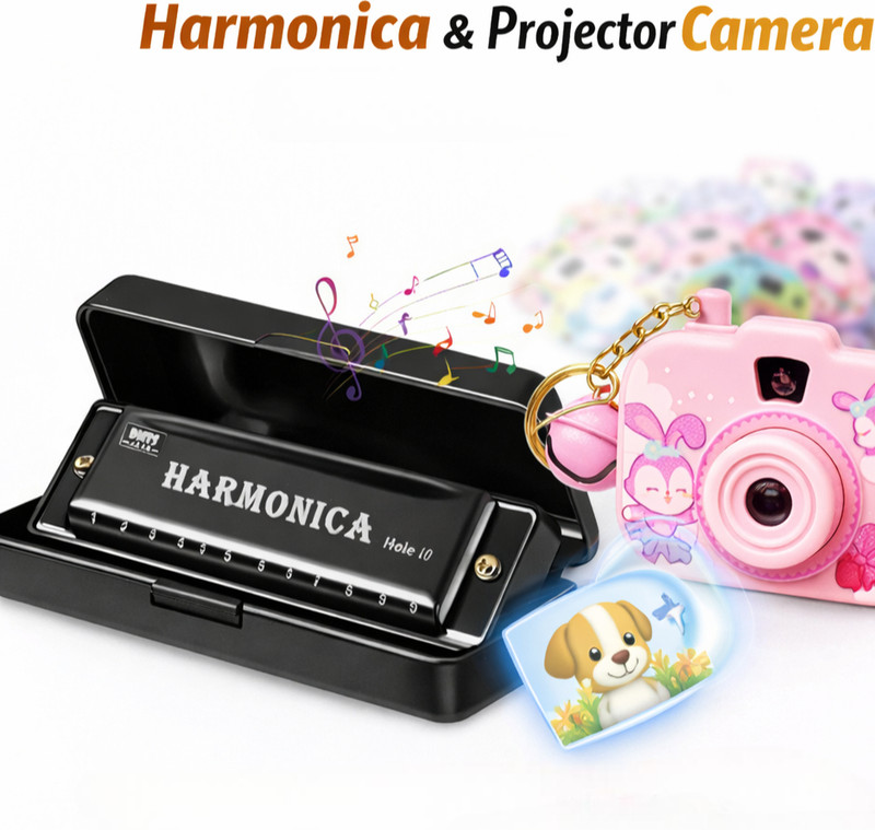 Hairlusy Harmonica Mouth Organ with FREE Projector Camera Keychain Musical Instrument(black)