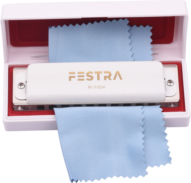 FESTRA R-1004, Diatonic Blues Harmonica Key of C, 10 Holes Diatonic Mouth Organ(WHITE)