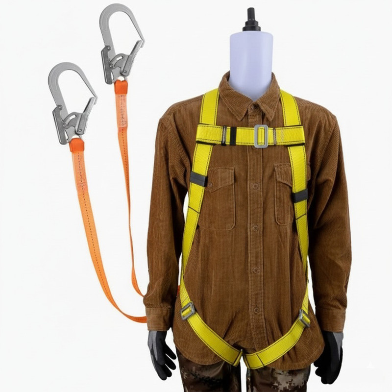 LXMI Full Body Harness with Double Lanyard and Shock Absorber (Double Hook & Rope) Safety Harness(Free Size)