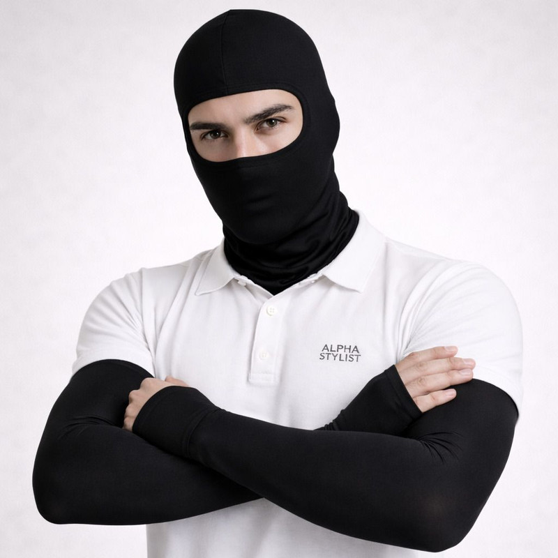 ALPHA STYLIST Balaclava with Arm Sleeves Combo for Men UV Protection Riding Gear Gym & Fitness Gloves(Black, Black)