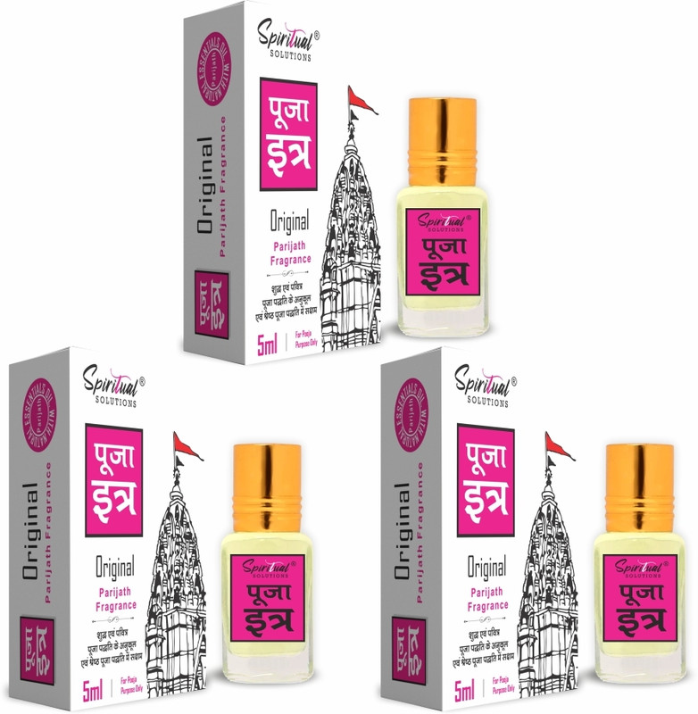 SPIRITUAL SOLUTIONS Pooja Itra Parijatha 5 ML | Premium Pooja Itra for Home and Mandir, (Pack Of 3) Floral Attar(Floral)