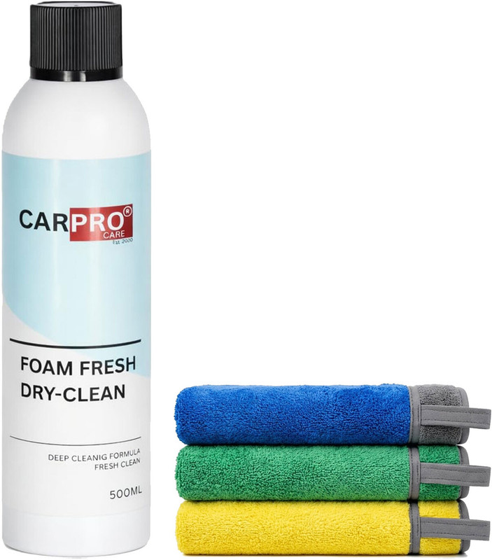 CARPRO Care Foam Fresh Dry-Clean Spray 500ml + Microfiber Car Cleaning Cloth (2 Pcs) Combo Headlight Cleaning Kit(500 ml)
