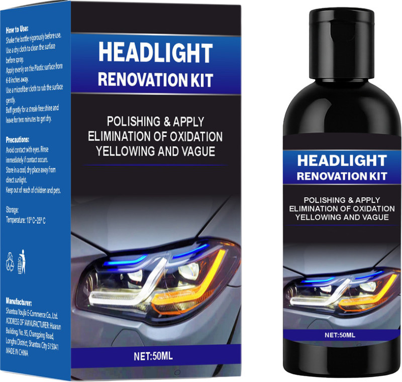 LightRevive LuxVision Headlight Kit – Restore Light Power & Clarity Instantly Headlight Cleaning Kit(50 ml)