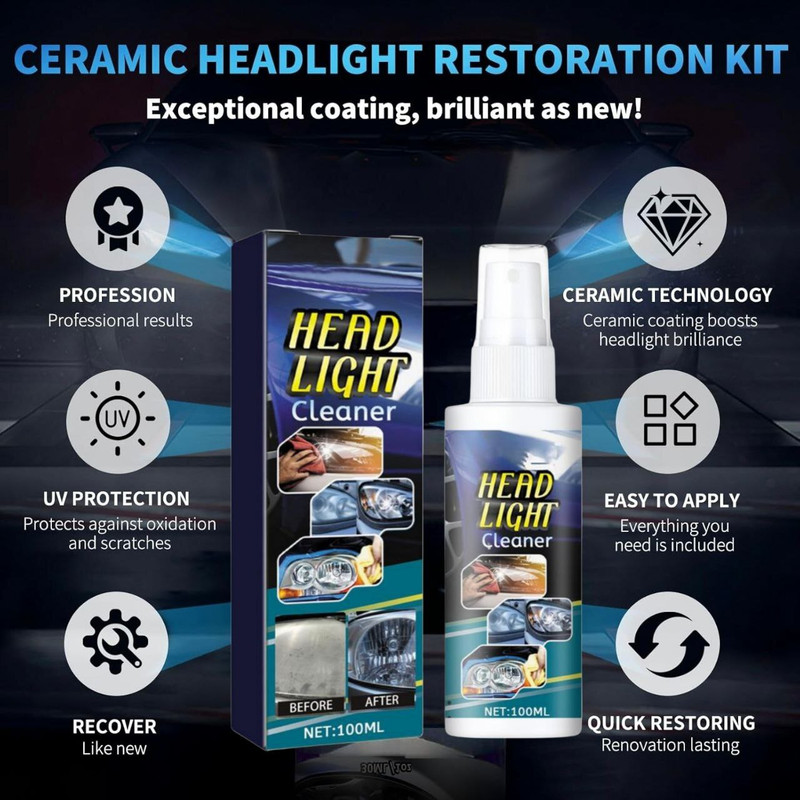 Shineshake Headlight Lens Cleaner, Restorer, Shiner, for Vehicles Automobile Headlight Cleaning Kit(100 ml)