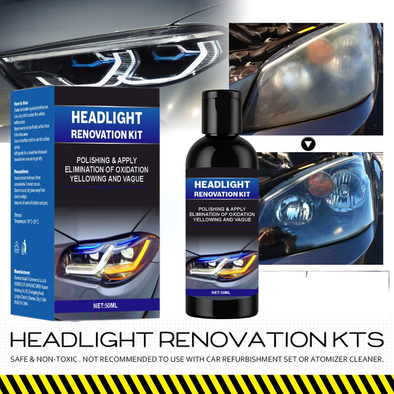 CrystalLite CrystalBeam Headlight Restorer – Restore Brilliance, Renew Shine Headlight Cleaning Kit(50 ml)