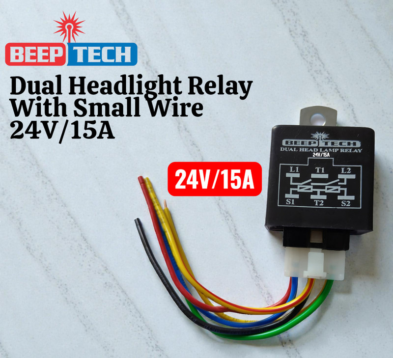 BEEPTECH Dual Headlight Relay With Small Wire 24V/15A (6 Pin) Headlight Restore Kit