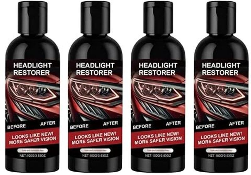 VERTEX FLOW Car Headlight Restorer Liquid | Headlight Cleaning 100ml x 4 | Removes Yellowing Headlight Restore Kit