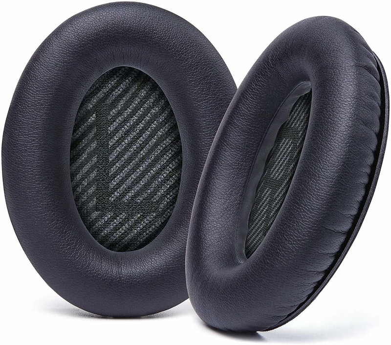 SYGA Headphones EarPads Cushions Replacement - Compatible with Bose QuietComfort 15 QC15 QC25 QC2 QC35/ Ae2 Ae2i Ae2w SoundTrue & SoundLink (Around-Ear Series Only) (Black & Black Font) Over The Ear Headphone Cushion(Pack of 2, Black-Black)
