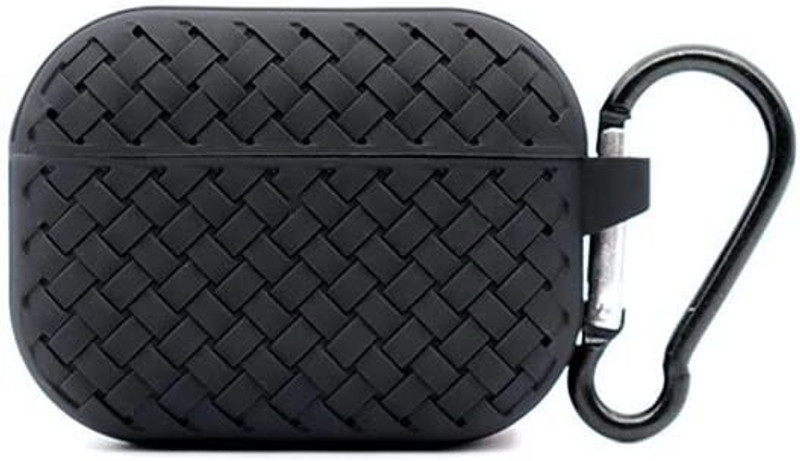 YSTIFYRA Silicone, Plastic Latch Headphone Case For Black Woven Pattern Only for Apple AirPods 4th Gen Case (2024) (USB-C)(Carabiner Included, Supports Wireless Charging, Shock Resistant)