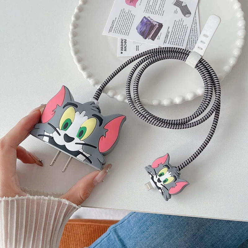 AUDICE Silicone Press Stud Headphone Pouch For Samsung Charger Cover 25W(Charger Cover For Samsung 25W|25WATT | Cartoon Character 3D Design Tom)