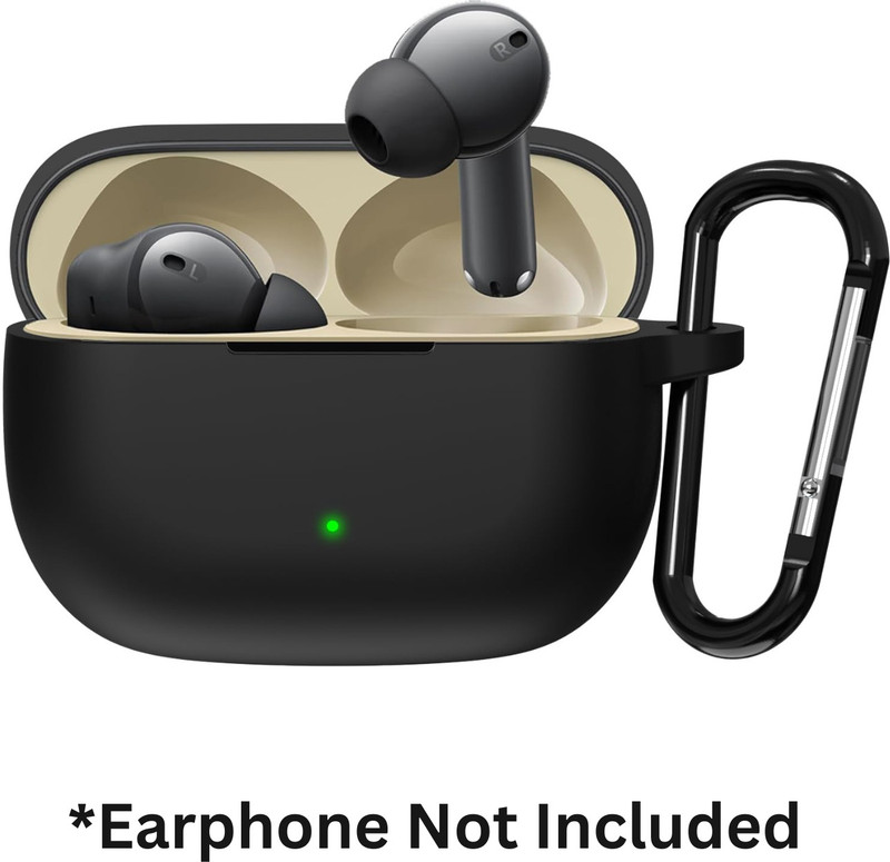 sounce Silicone Press and Release Headphone Case For Realme Buds T300(Compatible for Realme Buds T300 Shockproof Soft Silicone with Keychain (Black))