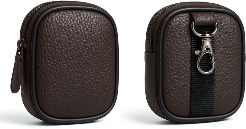 HICLE Leather Zipper Earbuds Case For Universal, EarBuds, AirPods(Brown)