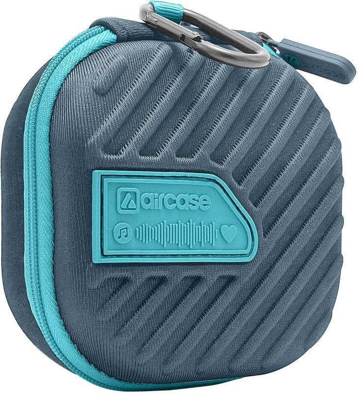 AirCase Earphone Carrying Case with EVA Hard Shell and Carabiner (Black) Blue, Grey