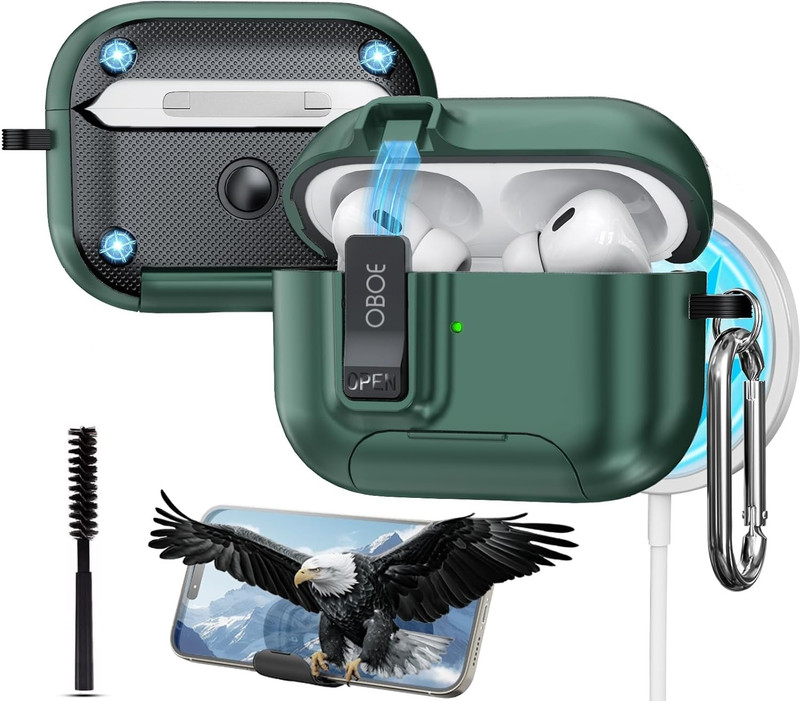 Oboe Polypropylene Press and Release Earbuds Case For Apple 4 Tough Case with Phone Stand, Secure Lock Clip & Keyring(Grey)