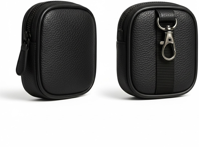 HICLE Leather Zipper Earbuds Case For Universal, EarBuds(Black)