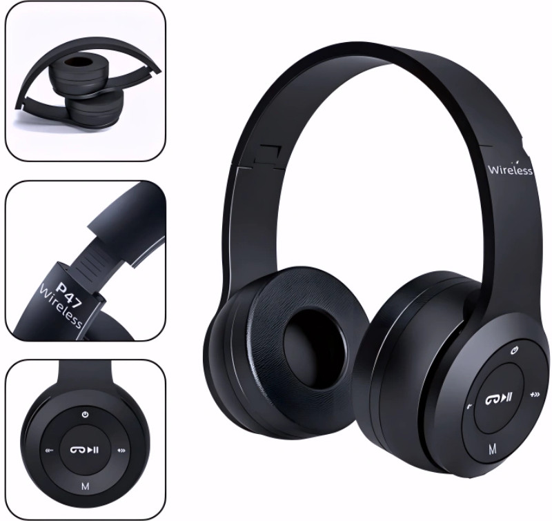 AIZINA Folding Bluetooth Headset with Enhanced Subwoofer Effect_NB Bluetooth & Wired(Black, On the Ear)