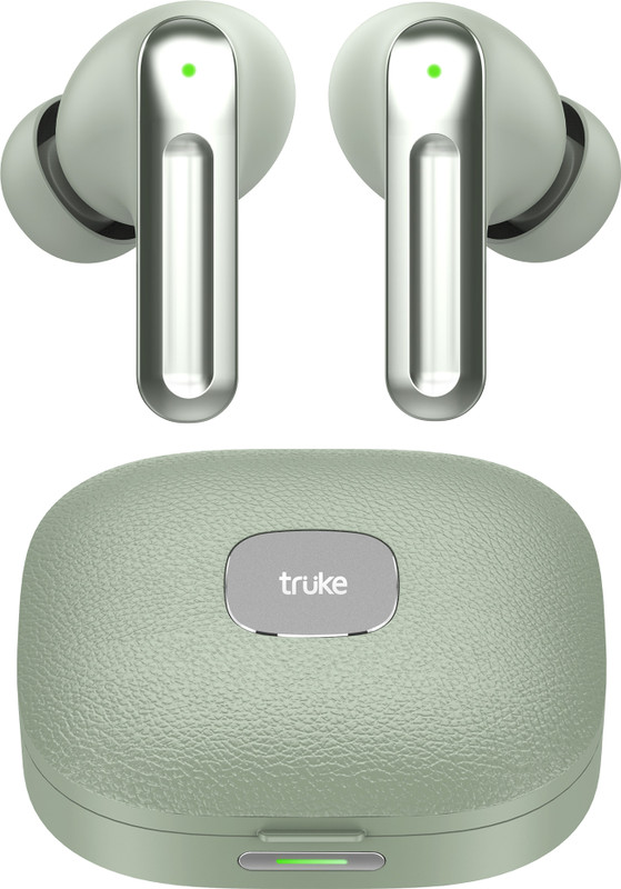 truke Mega 9 TWS 70H Playtime, 24-bit Spatial Audio, Leather Finish, Quad Mic ENC, 5.4 Bluetooth(Forest Green, True Wireless)