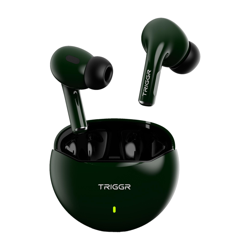 TRIGGR Rizz with 40H Playback, Spherical Design, 13mm Drivers, Rich Bass, Fast Charging Bluetooth(Jungle Green, True Wireless)