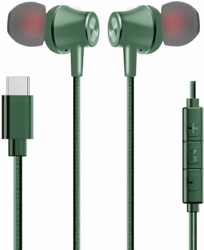 SharpDart Type C Earphone With Deep Bass & Active Noise Cancellation Mic Wired(Green, In the Ear)