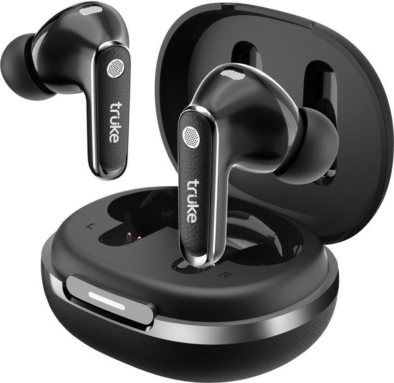 truke Mega 12 Leather Finish TWS, 24bit-Spatial Audio, Dual Pairing buds, Quad Mic ENC Bluetooth(Ash Black, True Wireless)