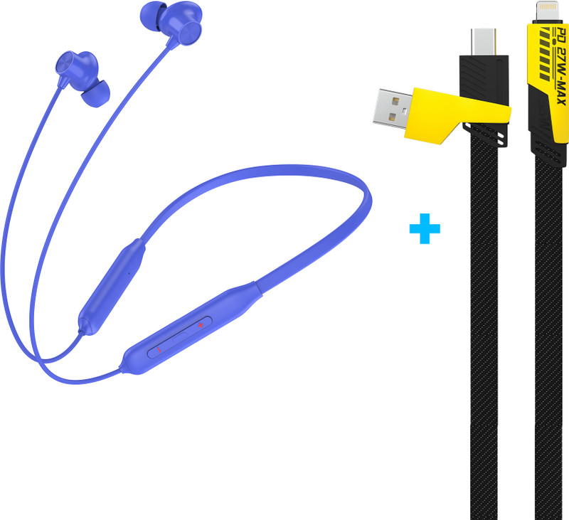 Aroma Combo 1 - NB120 Amaze upto 50H* Neckband + UC720, 4in1 65W Fast Charging Cable Bluetooth(Magico Black and Yellow, In the Ear)