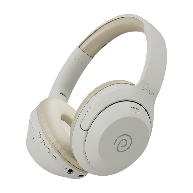 PTron Studio Classic w/ Dual-device Pairing, 75hrs Playtime, AI-ENC Calls, 40mm Driver Bluetooth(Beige, On the Ear)