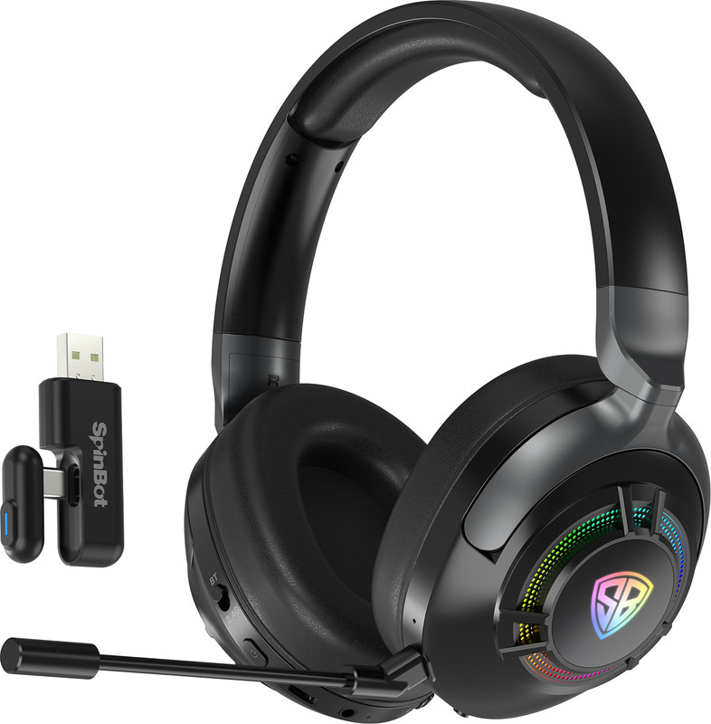 SpinBot Ranger HX700 Tri-Mode with |ANC|20ms Low-Latency|RGB Light|Boom Mic|Dual2.4 GHz- Bluetooth & Wired Gaming(Black, On the Ear)