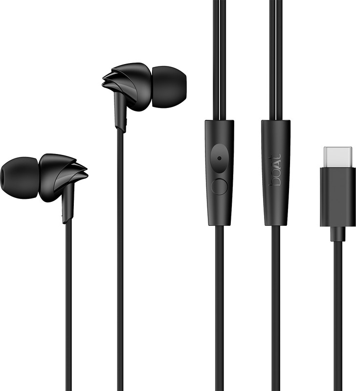 boAt BassHeads 300C,Type-C, 10mm Drivers,Signature Sound, In-Line Mic,Voice Assistant Wired(Active Black, In the Ear)