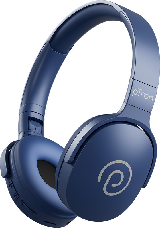 PTron Studio w/ 60hrs Playtime, HD Mic, 40mm Drivers, Dual-device Pairing, BT5.4 Bluetooth(Blue, On the Ear)