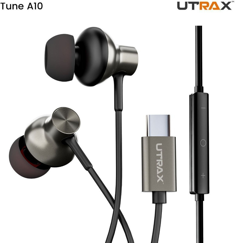 UTRAX Tune A10 Type-C Wired Earphones with Mic, In-Line Controls & Deep Bass Wired(Black, In the Ear)