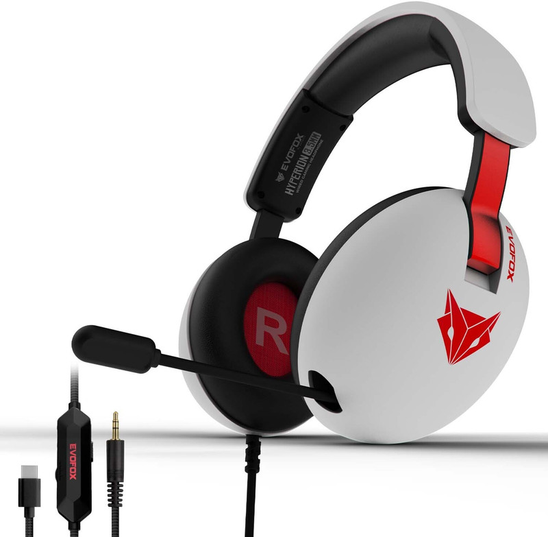 EVOFOX Hyperion 3.5mm + Type-C Immersive Surround Sound with Retractable Mic Wired Gaming(White, On the Ear)