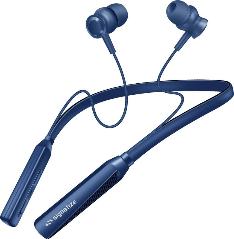 SIGNATIZE Wireless Neckband Earphones with 10mm Drivers, Calls & Music 20+ Hours Playtime Bluetooth & Wired(Blue, In the Ear)