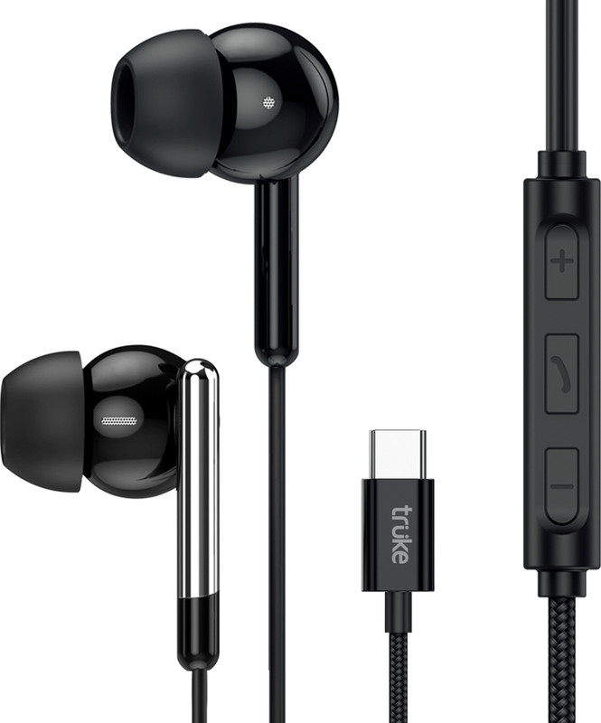 truke Bass H1 Wired Earphones w/ Type-C Jack, Rich Bass, 13mm Drivers, Smart Controls Wired(Black, In the Ear)