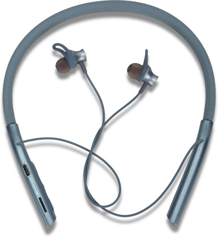 amaq INDAK Neckband|type C|SD card slot|synthetic leather cover|50 hours playtime. Bluetooth(Blue, On the Ear)