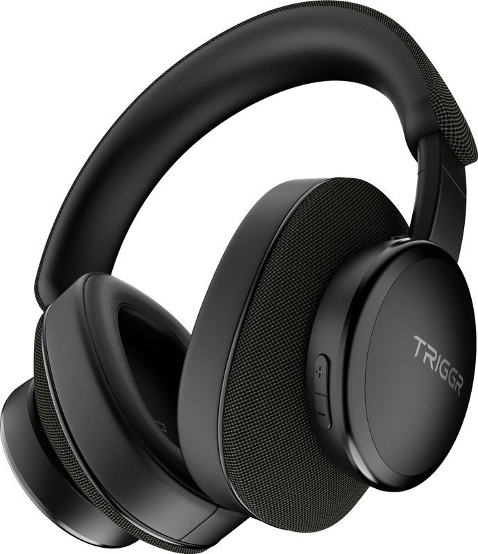 TRIGGR Trinity 3 with Fabric Finish, Dual Pairing, 50H Battery, Foldable Design, v5.3 Bluetooth(Titan Black, On the Ear)