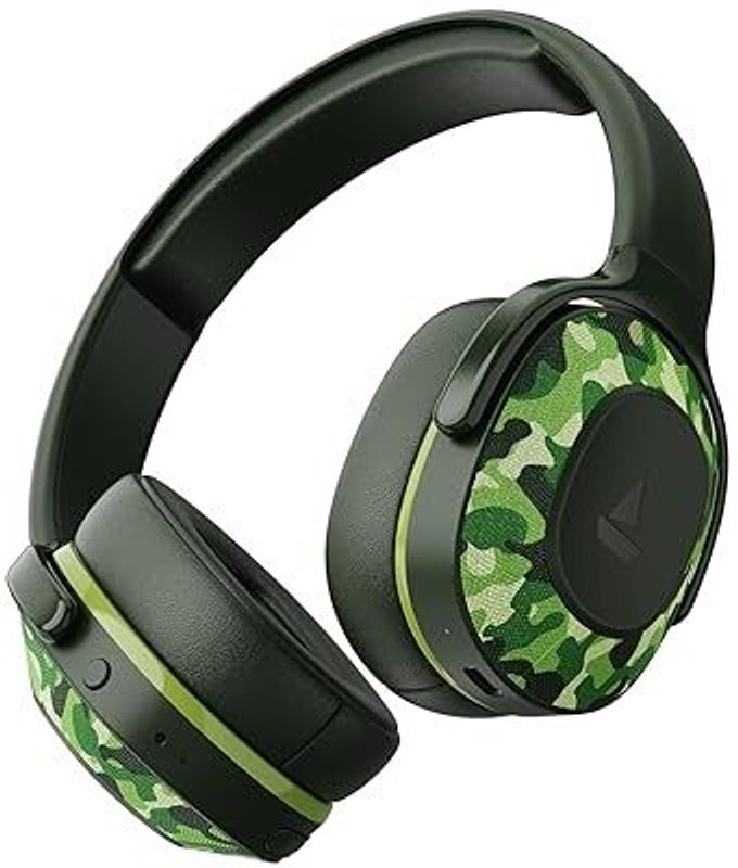 boAt Rockerz 413,60H Battery,ENx, BEAST Mode, Dual Pair, Stream Ad Free Music via App Bluetooth(Army Green, On the Ear)