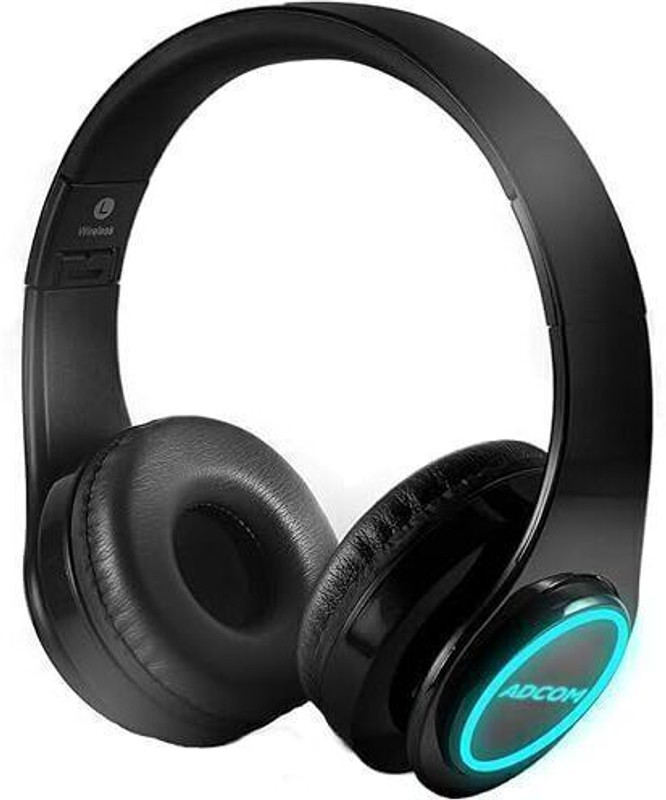 ADCOM Luminosa Wireless Headphone Over-Ear Stereo with RGB Lights,15 Hours Battery Bluetooth(Black, On the Ear)