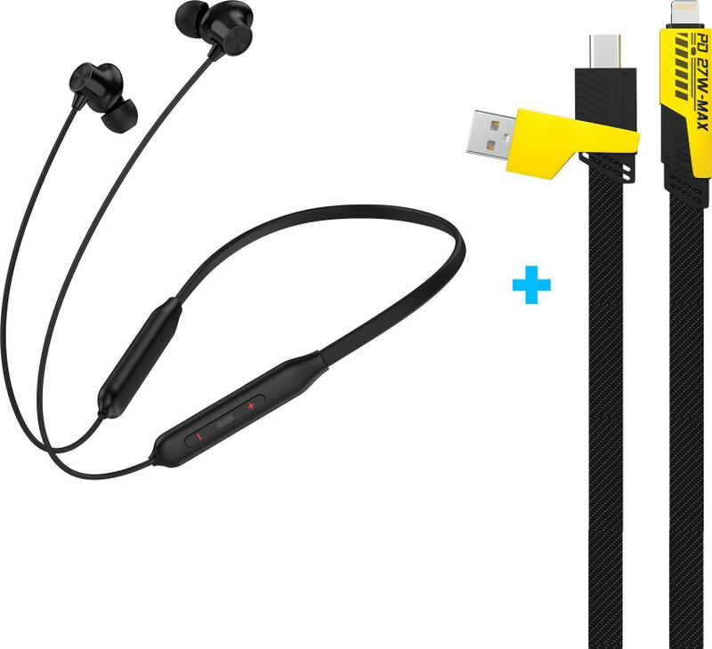 Aroma Combo 1 - NB120 Amaze upto 50H* Neckband + UC720, 4in1 65W Fast Charging Cable Bluetooth(Magico Black and Yellow, In the Ear)