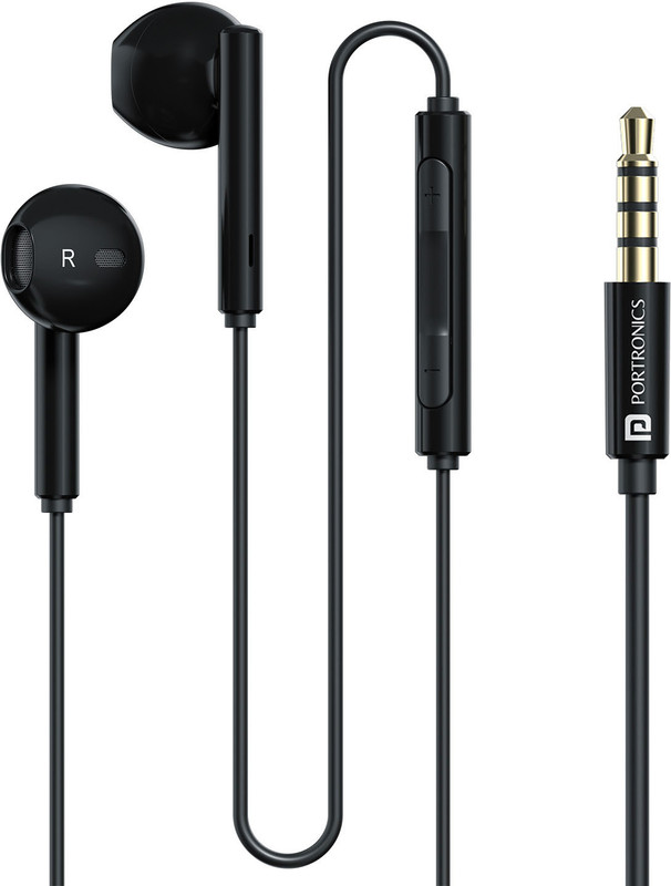 Portronics Conch Theta A 3.5mm Wired Earphone With HD Quality In-Line Mic,14.2mm Driver Wired(Black, In the Ear)