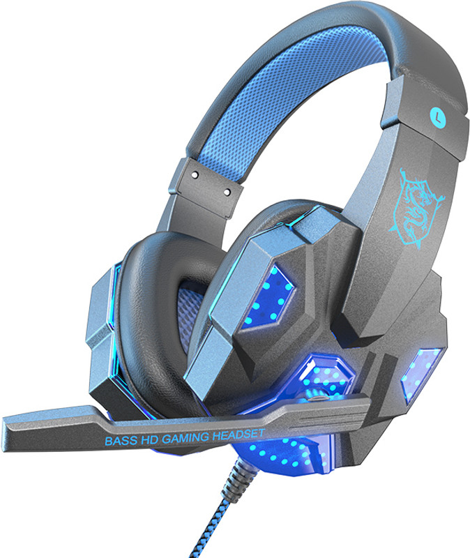 ENTWINO Fighter Gaming Headset , Blue LED Light, USB & 3.5 mm Jack Connector,SY830 Wired Gaming(Black and Blue, On the Ear)