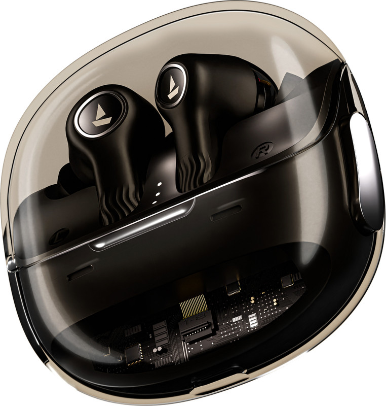 boAt Nirvana Crystl, (2025 Launch), Transparent Case,360 Spatial Audio, 4Mics ENx Bluetooth(Quantum Black, True Wireless)