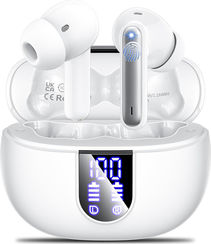 snowbudy SB-895 with 25dB ANC,12.4mm Dynamic Bass Drivers,48Hrs Playback, BT5.4, IP55-10 Bluetooth Gaming(White, True Wireless)