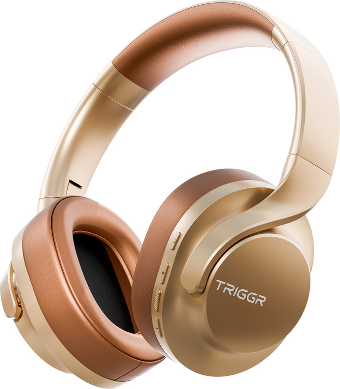 TRIGGR Punkheadz Z2 with 50H Battery, Dual Pairing, 40mm Drivers, ENC, Aux Port, v5.4 Bluetooth(Amber Gold, On the Ear)