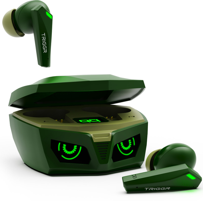 TRIGGR Kraken X1 Plus with Dual Pairing, Battery Display, Quad ENC, 70H Battery, v5.3 Bluetooth(Jungle Green, True Wireless)