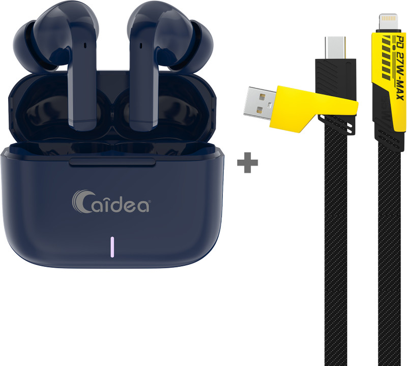 Caidea Combo 2 - TW500 Tube Upto 50H* TWS + UC720, 4in1 65W Fast Charging Cable Bluetooth(Matte Blue and Yellow, True Wireless)