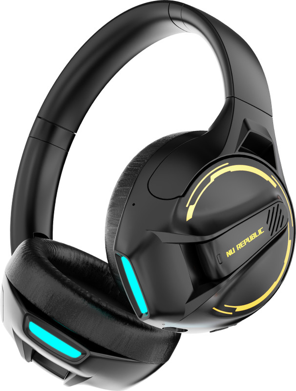 Nu Republic Starboy 6 with 30 Hrs Playtime,40mm driver,Dual Stereo,ENC Flip Mic,LED Lights Bluetooth & Wired(Black, On the Ear)