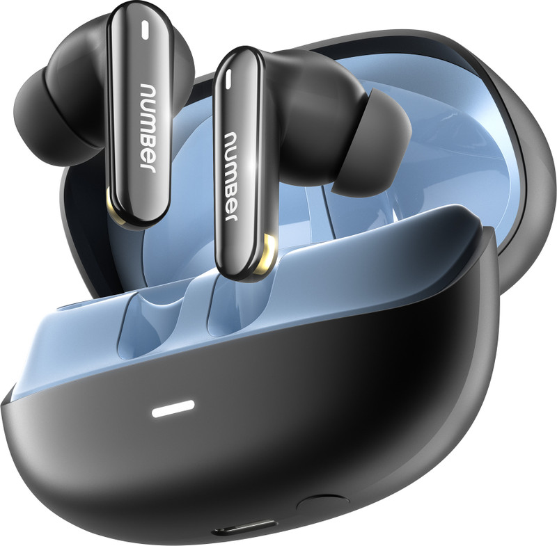 Number Navo Buds N1 w/ 100Hrs Playtime, 4Mic ENC, Dual Pairing, High Bass,Fast Charge Bluetooth(Bold Black, In the Ear)