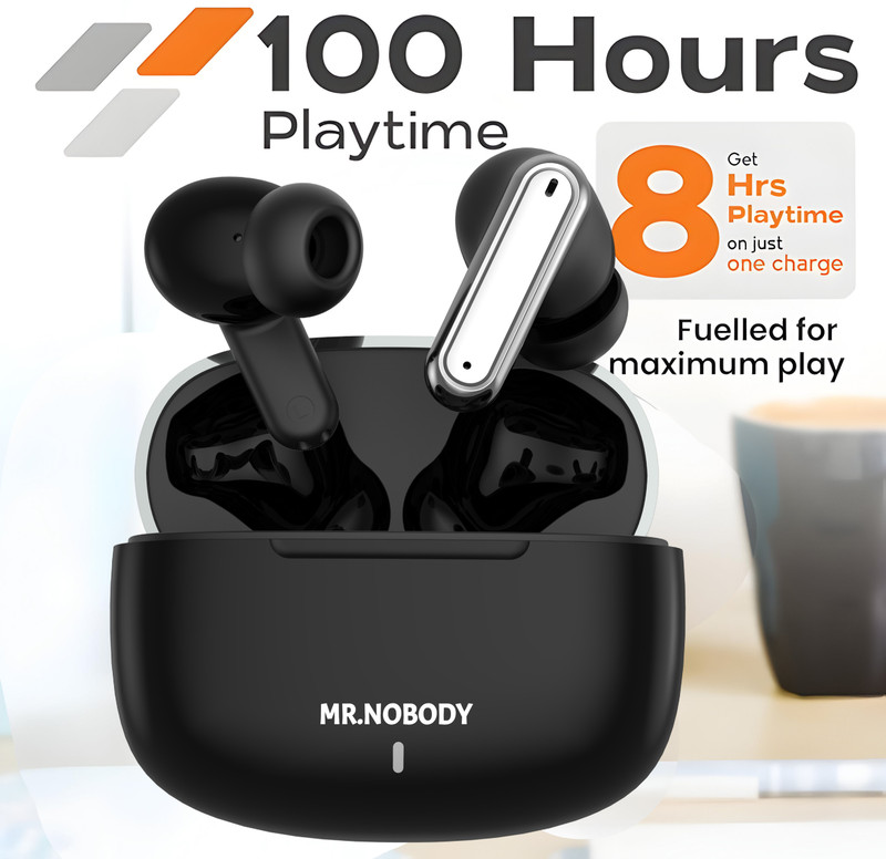 MR.NOBODY Ultrabuds with Latest BT v6.0,40Hr Playtime,13mm Dynamic Drivers,Rich Bass A491 Bluetooth(Black, True Wireless)