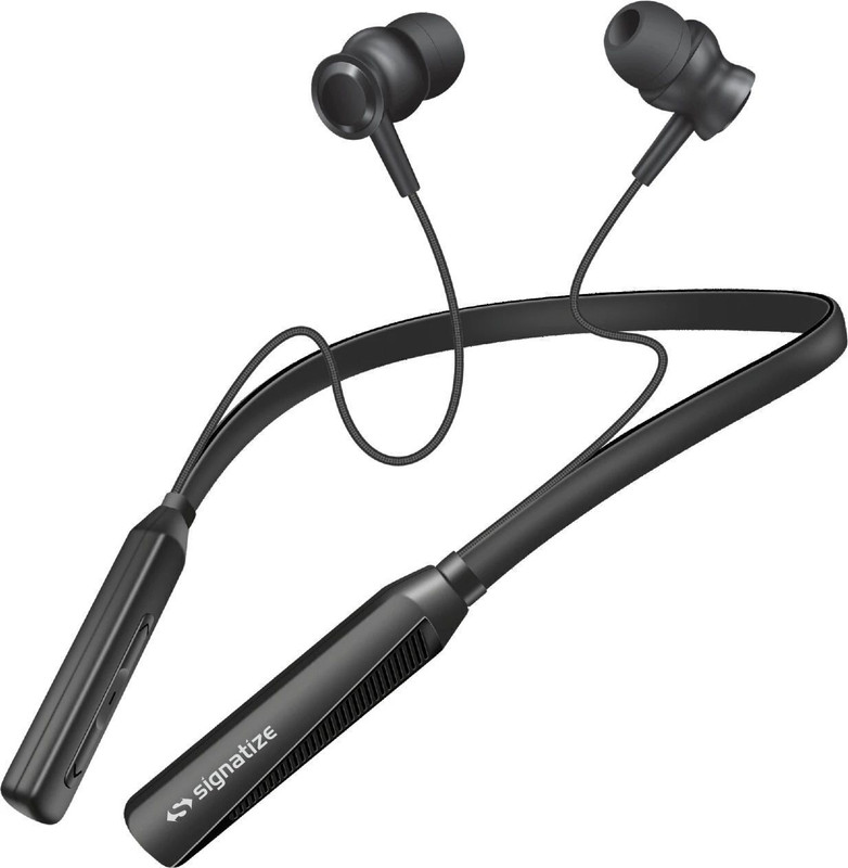 SIGNATIZE Wireless Neckband Earphones with 10mm Drivers, Calls & Music 20+ Hours Playtime Bluetooth & Wired(Black, In the Ear)