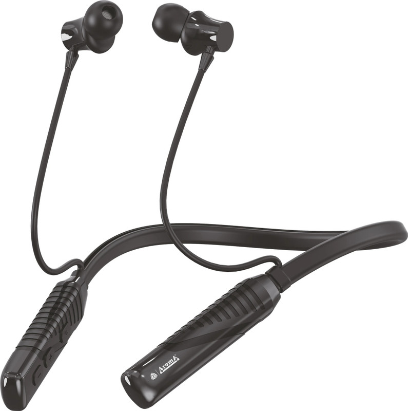 Aroma NB124 Clock Upto 100 Hours Playtime*,ENC, Voice Changer Fast Charging Neckband Bluetooth(Midnight Black, In the Ear)